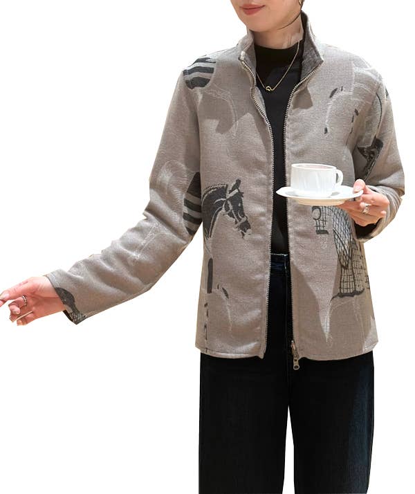 Winding River - Equestrian Tan / Gray Trotter Reversible Zipper Sweater