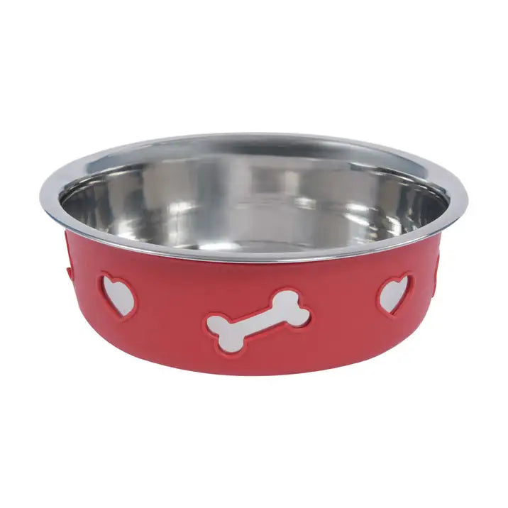 WEATHERBEETA  Non-Slip Stainless Steel Silicone Bone Dog Bowl