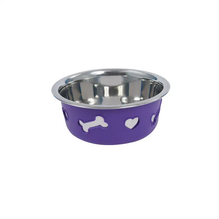 WEATHERBEETA  Non-Slip Stainless Steel Silicone Bone Dog Bowl