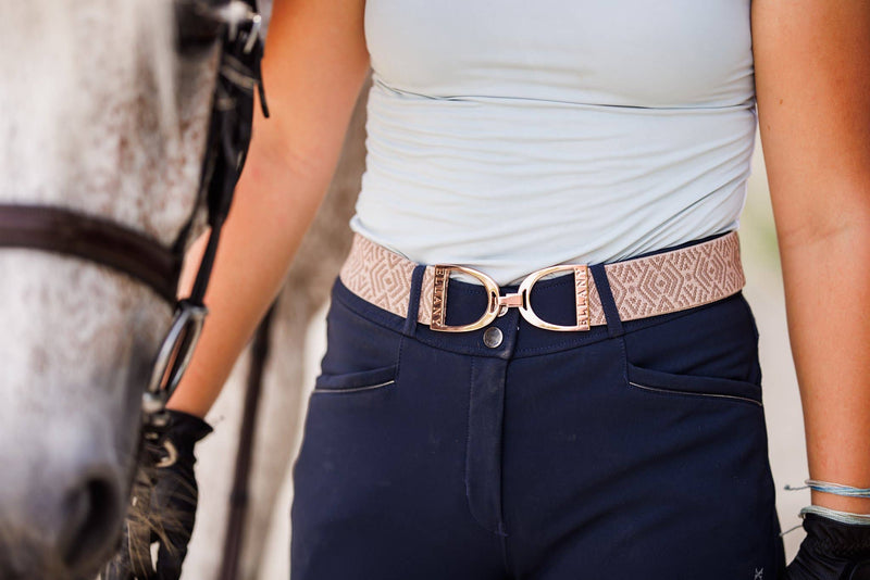 Huston x Ellany - Taupe Tribal - 1.5" Rose Gold Stirrup Elastic Belt