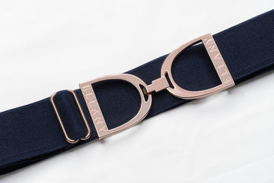 Huston x Ellany - Navy - 1.5" Rose Gold Stirrup Equestrian Elastic Belt