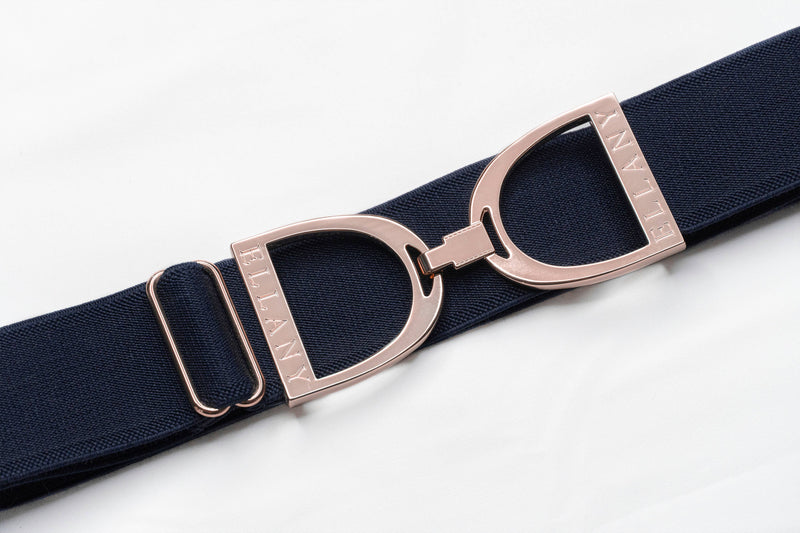 Huston x Ellany - Navy - 1.5" Rose Gold Stirrup Equestrian Elastic Belt