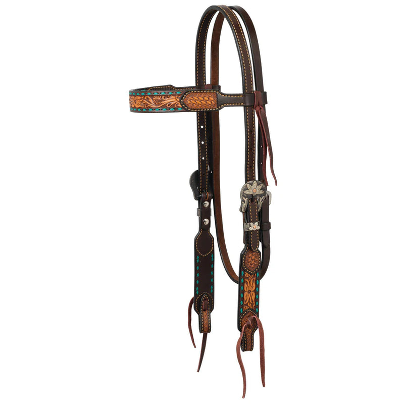 Weaver Turquoise Cross Headstall with Floral Buckstitch