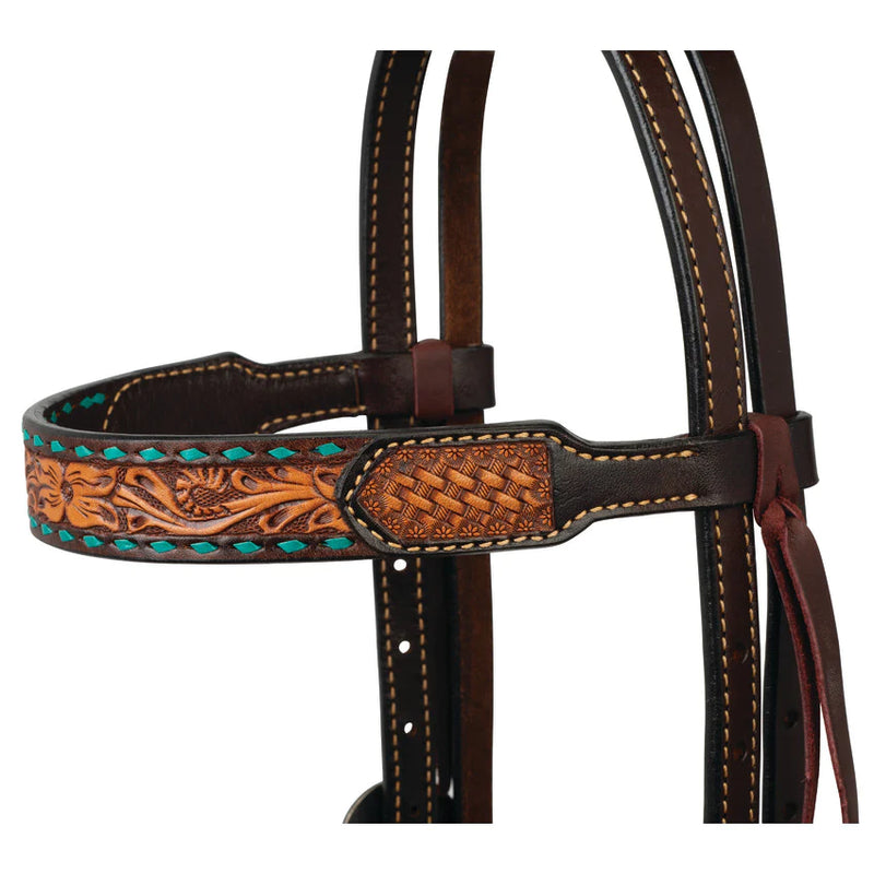 Weaver Turquoise Cross Headstall with Floral Buckstitch