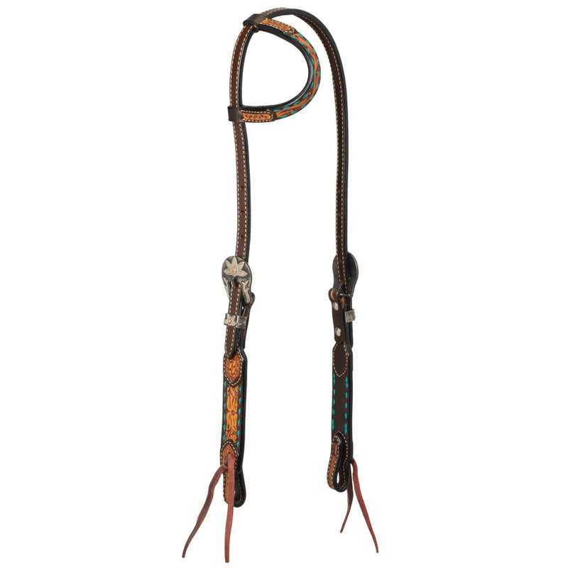 Weaver Turquoise Cross Headstall with Floral Buckstitch