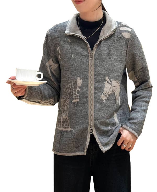 Winding River - Equestrian Tan / Gray Trotter Reversible Zipper Sweater