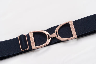 Huston x Ellany - Navy - 1.5" Rose Gold Stirrup Equestrian Elastic Belt