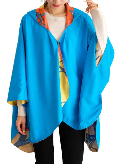 Winding River - Equestrian Turq/Orange Reversible Rain Cape - Swirling Horse