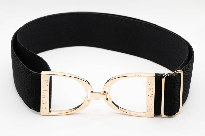 Huston x Ellany - Black - 2" Gold Stirrup Equestrian Elastic Belt