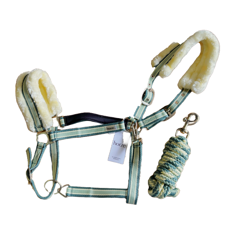 Horze Striped Halter With Fur And Matching Lead (W)
