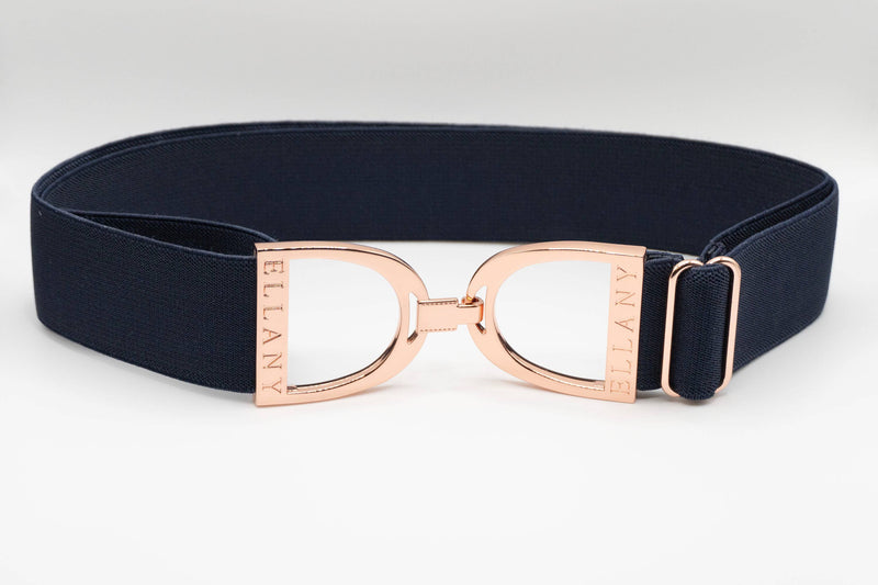 Huston x Ellany - Navy - 1.5" Rose Gold Stirrup Equestrian Elastic Belt
