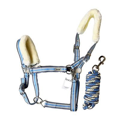 Horze Striped Halter With Fur And Matching Lead (W)