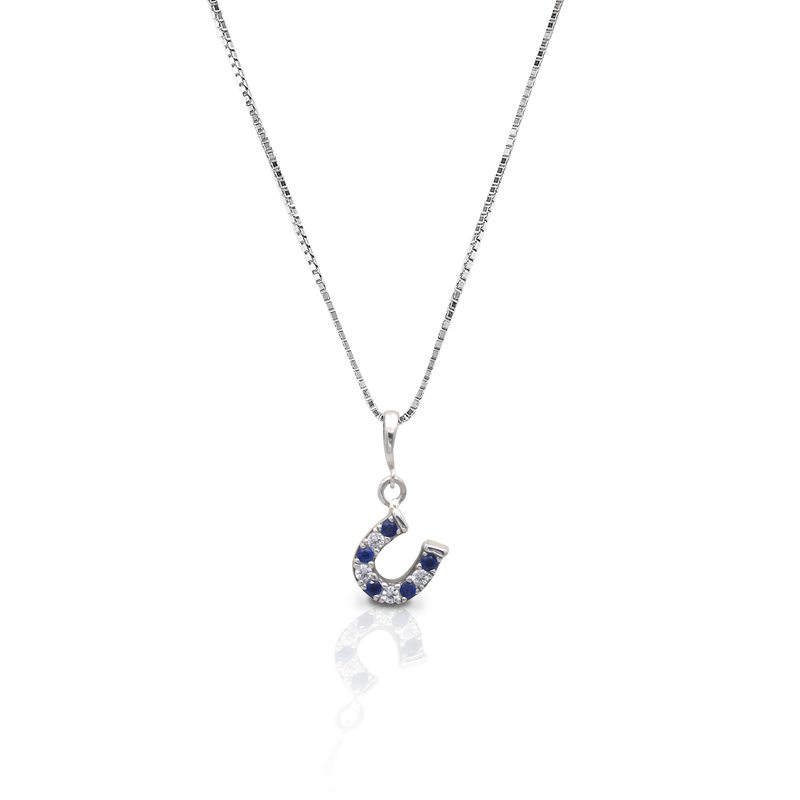 Kelly Herd Blue & Clear Dangle Horseshoe Necklace - Sterling Silver
