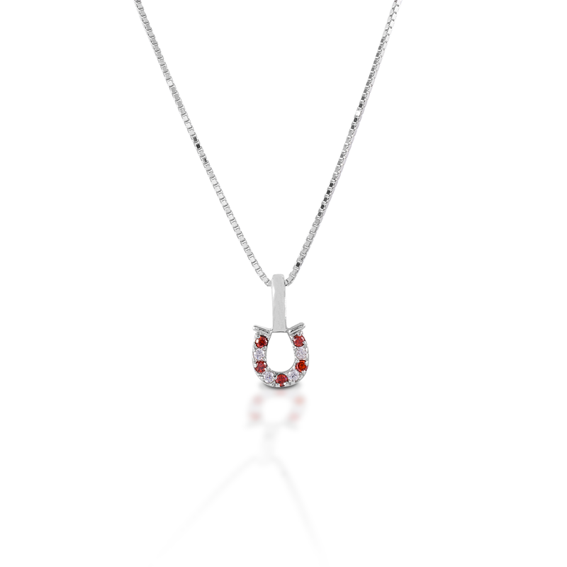 Kelly Herd Red & Clear Horseshoe Necklace - Sterling Silver