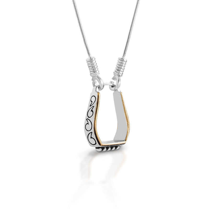 Kelly Herd Two Tone Engraved Western Stirrup Necklace - Sterling Silver