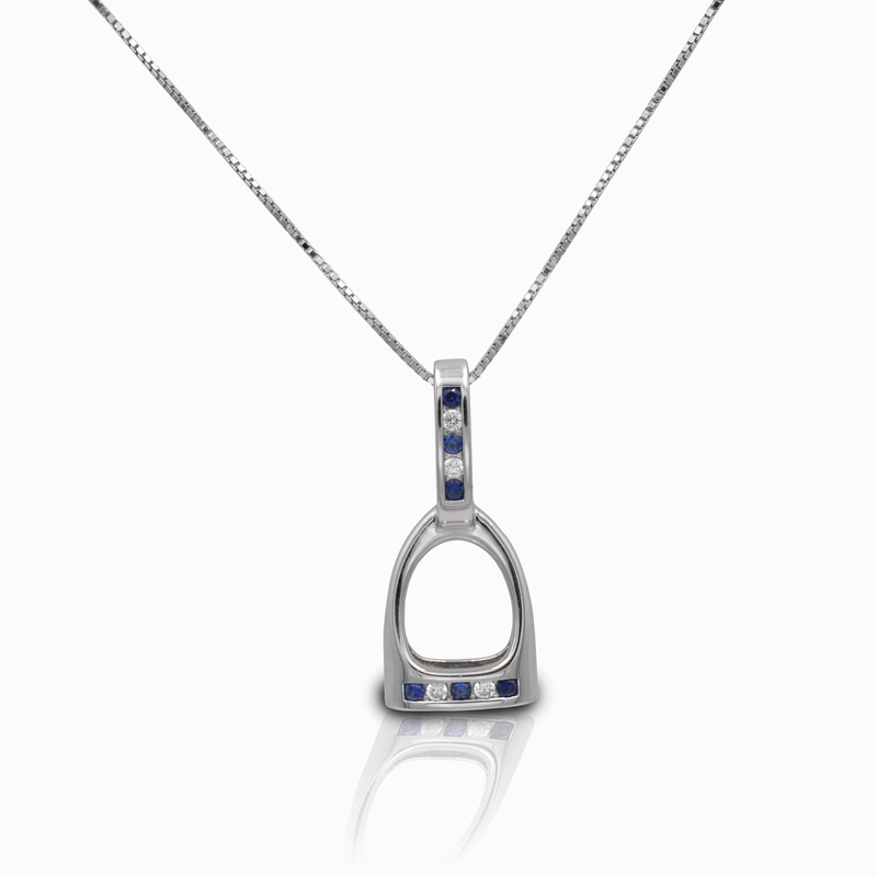 Kelly Herd Blue & Clear Large English Stirrup Necklace - Sterling Silver