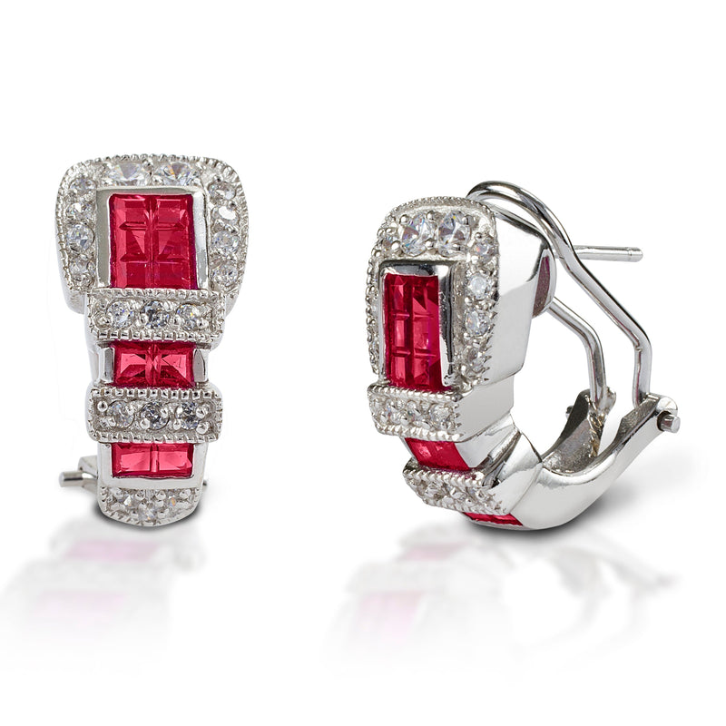 Kelly Herd Red Ranger Style Buckle Earrings - Sterling Silver