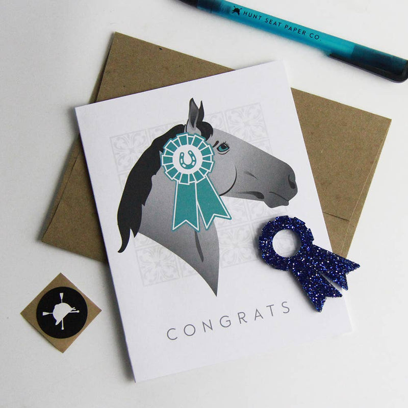 Congrats Ribbon Charm Equestrian Horse Greeting Card