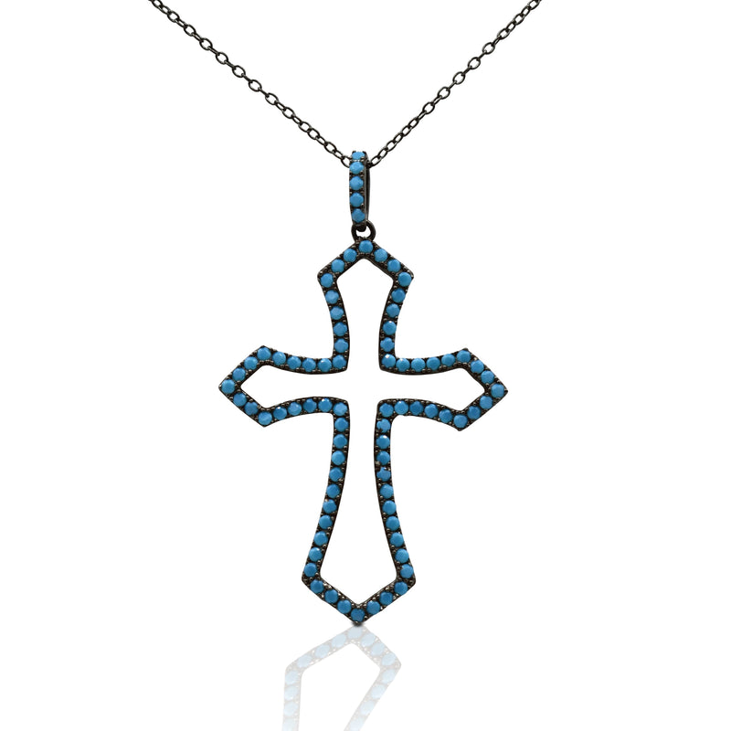 Kelly Herd Blue Turquoise Cross Pendant Necklace - Sterling Silver