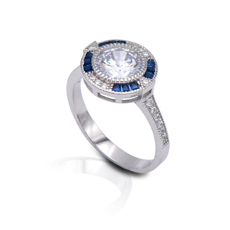 Kelly Herd Blue Spinel Halo Ring - Sterling Silver