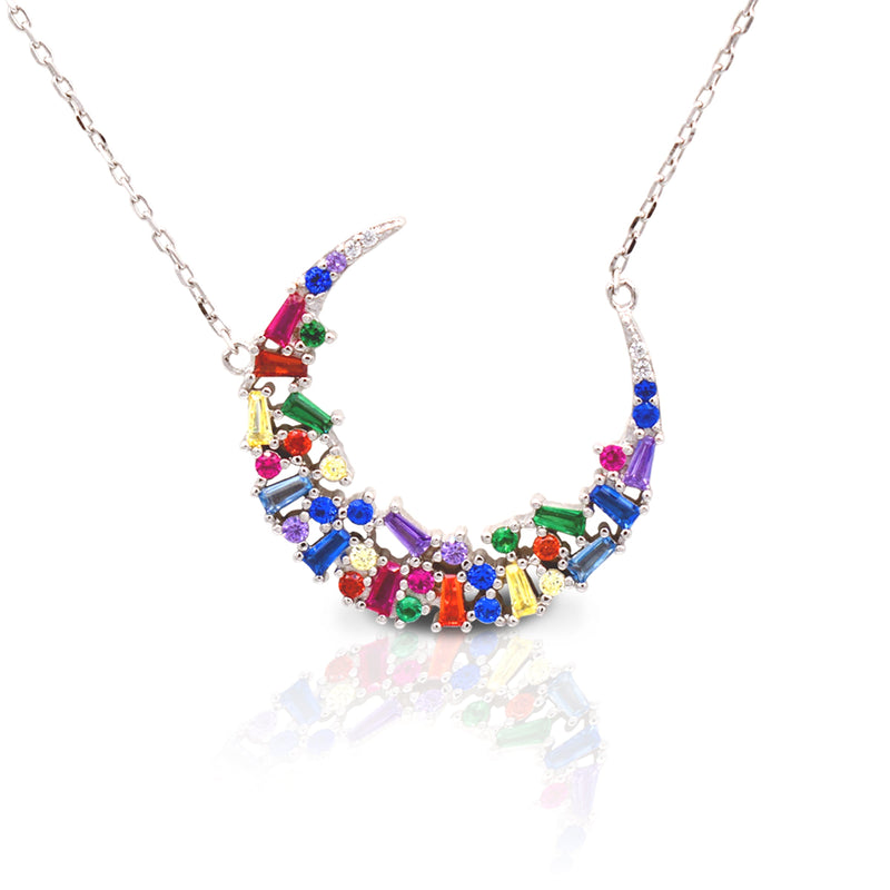 Kelly Herd Multi-Color Crescent Necklace - Sterling Silver
