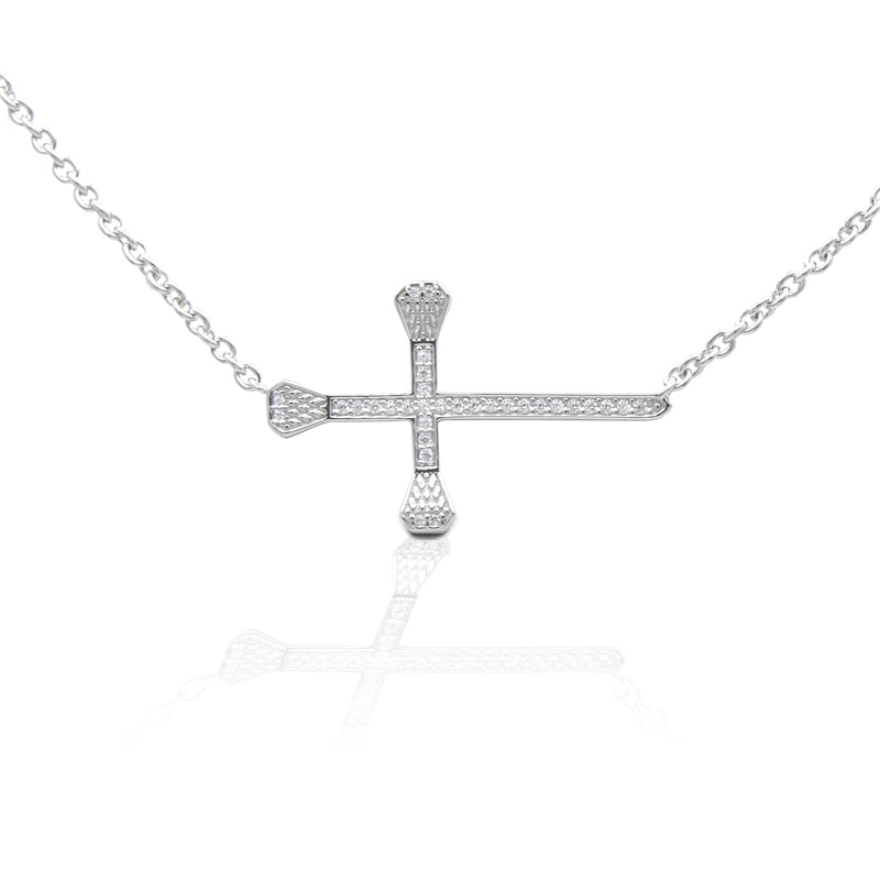 Kelly Herd Horizontal Pavé Horseshoe Nail Cross Necklace - Sterling Silver