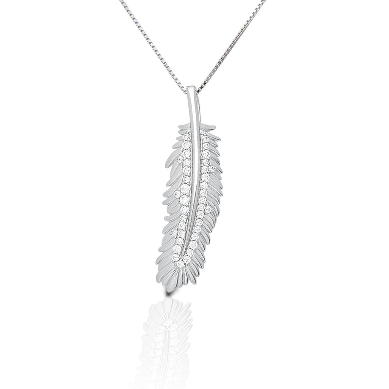 Kelly Herd Shimmering Feather Pendant Necklace - Sterling Silver