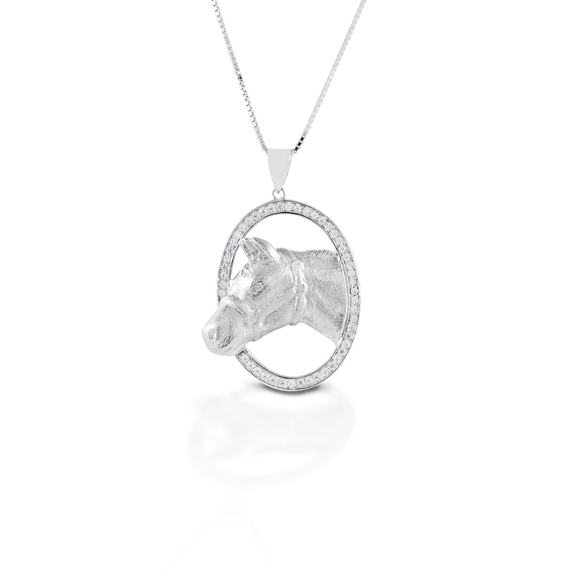Kelly Herd Oval Halter Horsehead Necklace - Sterling Silver
