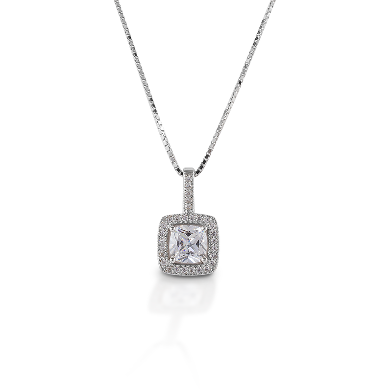 Kelly Herd Square Bezel Set Pave Pendant - Sterling Silver